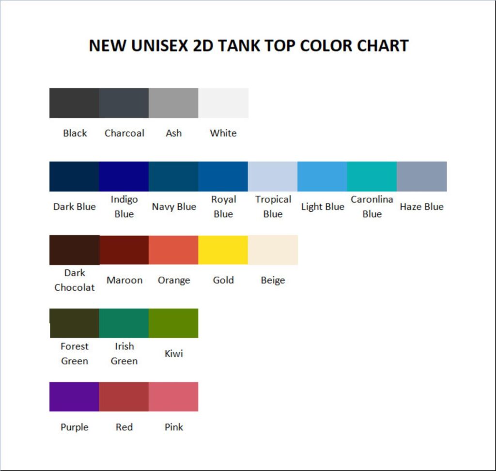 tank top color chart - Lacrosse Gifts Store