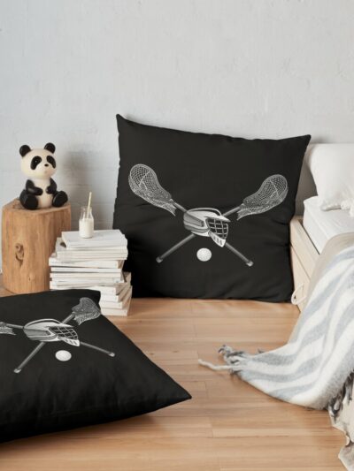 Lacrosse Crossed Lacrosse Sticks With Helmet And Ball Throw Pillow Official Lacrosse Merch