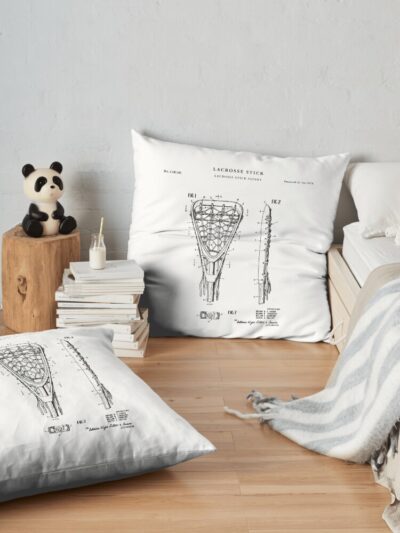 Lacrosse Stick Patent Drawing Blueprint Throw Pillow Official Lacrosse Merch