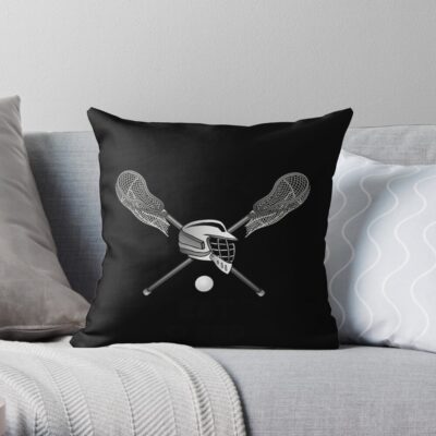 Lacrosse Crossed Lacrosse Sticks With Helmet And Ball Throw Pillow Official Lacrosse Merch