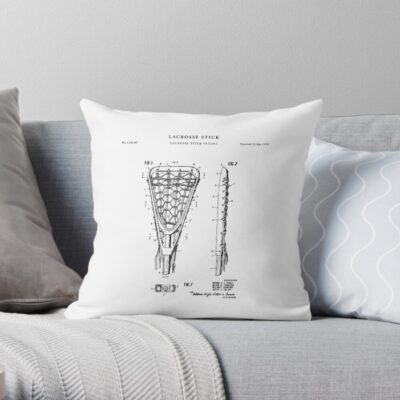 Lacrosse Stick Patent Drawing Blueprint Throw Pillow Official Lacrosse Merch